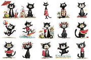 Whimsical Summer Black Cat Clipart, an Illustration by OK Design (Thumbnail 3 of 6)