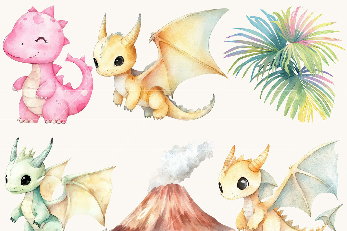 Watercolor Cute Dinosaur Clip Art, an Animal Illustration by SparkyDesignsUS (Photo 4 of 9)