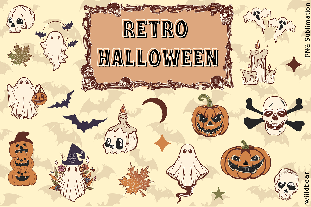 Retro Halloween Sublimation Bundle, a Decorative Illustration by ClipArtTime (Photo 3 of 5)