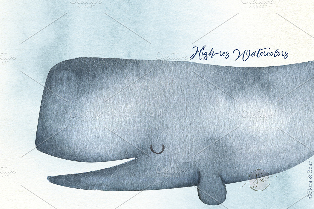Whales Watercolor Clipart, a Texture Illustration by Flora+Bear (Photo 5 of 6)