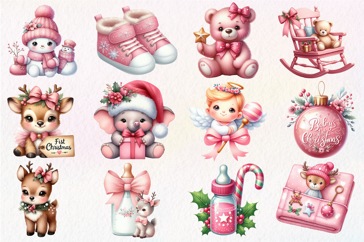 Babys 1st Pink Christmas Clipart, an Illustration by Dream Creation (Photo 2 of 5)