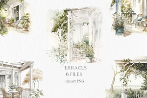 Terrace Watercolor Clipart PNG