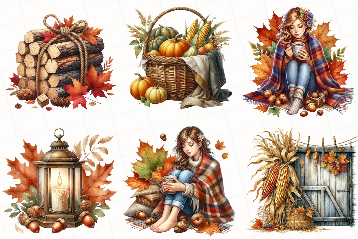 Watercolor Rustic Autumn Clipart, an Illustration by OK Design (Photo 2 of 5)