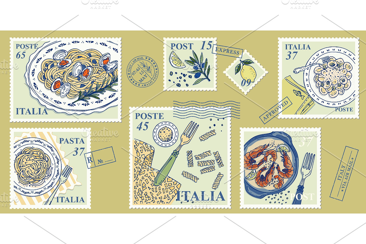 Italian pasta postage stamp, an Object Illustration by Zimages (Photo 1 of 3)