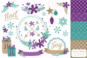 Teal & Purple Christmas Wreaths, an Illustration by Amanda Ilkov