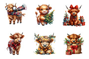 Cute Christmas Highland Cow Clipart, an Illustration by SinaCreation (Thumbnail 3 of 7)
