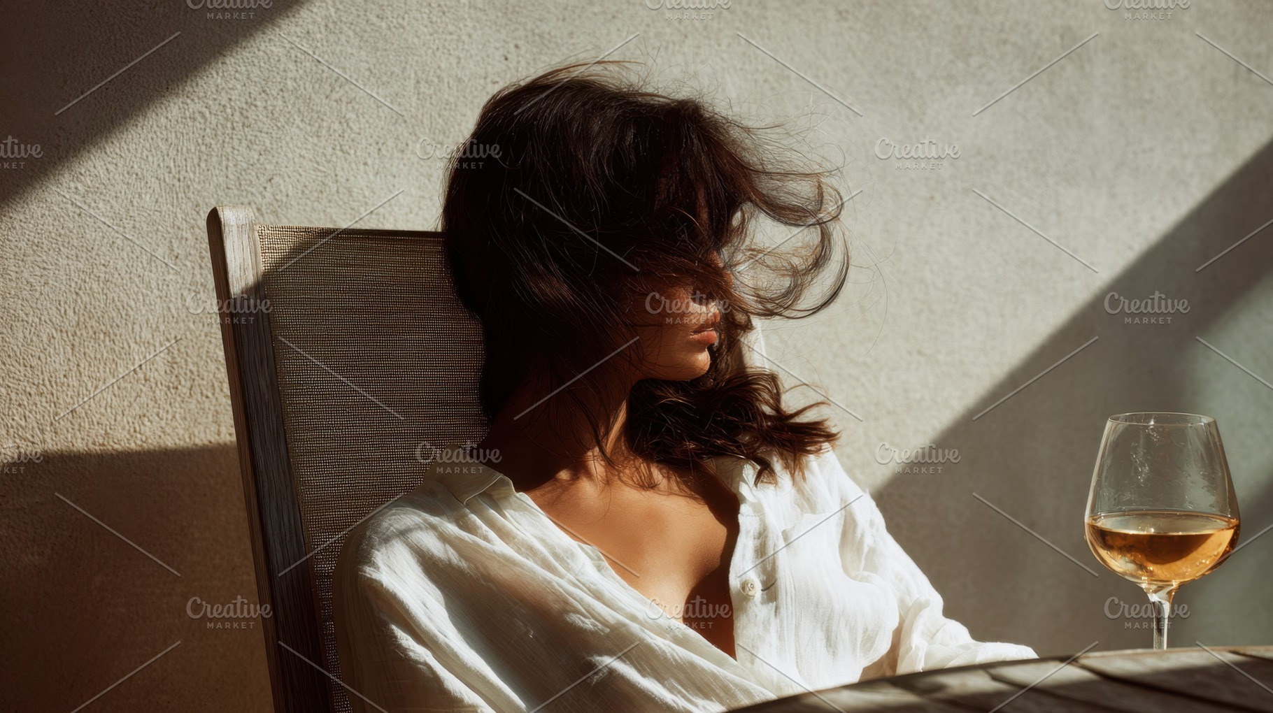 Sunlit moment with a glass of wine, a Photo by Beautiful things