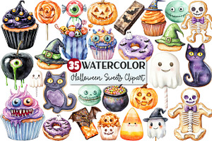 Watercolor Halloween Sweets Clipart, an Illustration by Rose Art