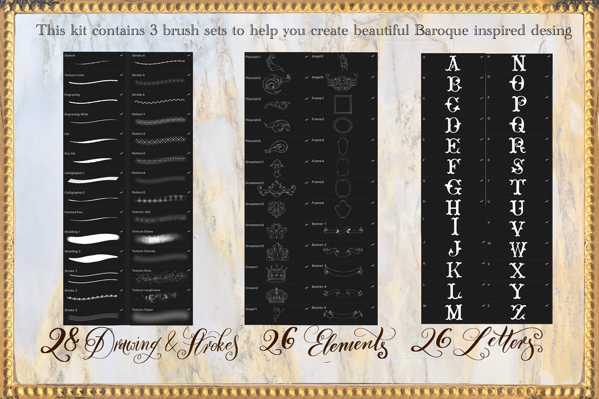 Baroque Lettering Creator Kit, a Brush Add-On by Letter Elfa Studio (Photo 3 of 10)
