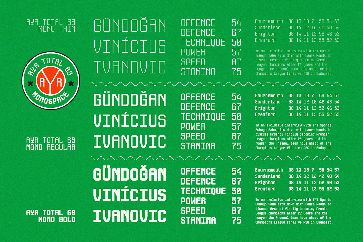 Total 69 — Football Font Collection, a Sans Serif Font by Aiyari (Photo 5 of 20)
