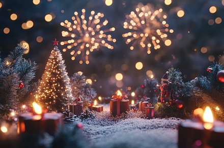 Christmas miniature scene with firew, a Photo by Iftikhar Alam