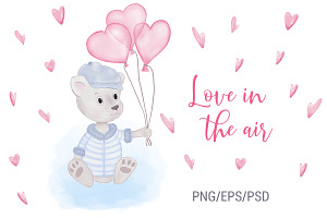 Teddy Bear Balloon Valentine's Card, an Animal Illustration by PawGraphic