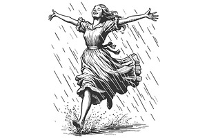 Joyful woman dancing in the rain, a Person Illustration by AlexArt