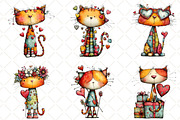 Quirky Valentine Cats Clipart, an Animal Illustration by Black Bird Studio (Thumbnail 4 of 6)