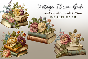 Vintage Flower Book Watercolor