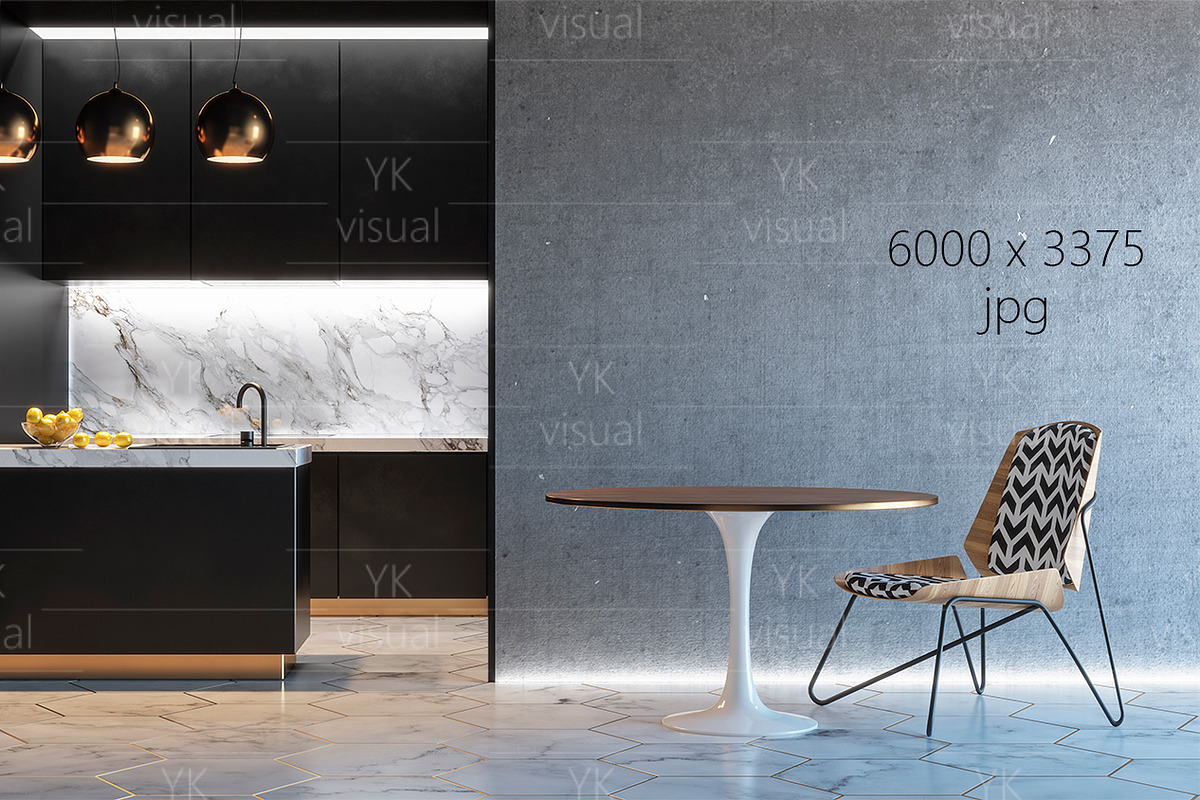 Black kitchen interior. Mockup., a Household Mockup by YKvisual (Photo 1 of 2)