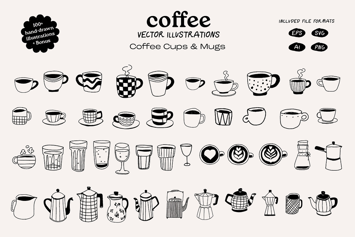 Coffee Hand-Drawn illustrations, a Food Illustration by dicreate (Photo 2 of 12)