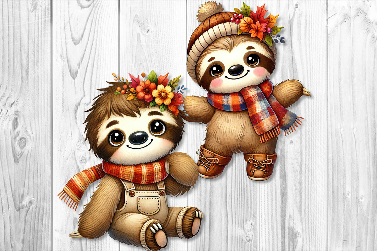 Cute Autumn Sloth Clipart Set, a Seasonal Illustration by V Design Creator (Photo 8 of 9)