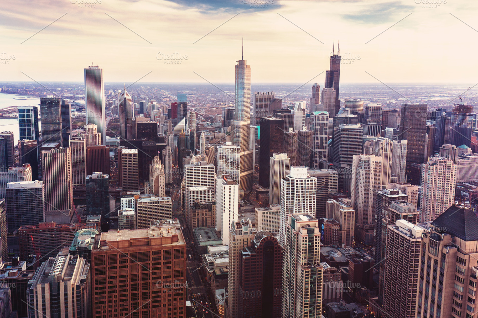 Vintage photo with aerial view of Chicago, Illinois., an Architecture Photo by Designifty