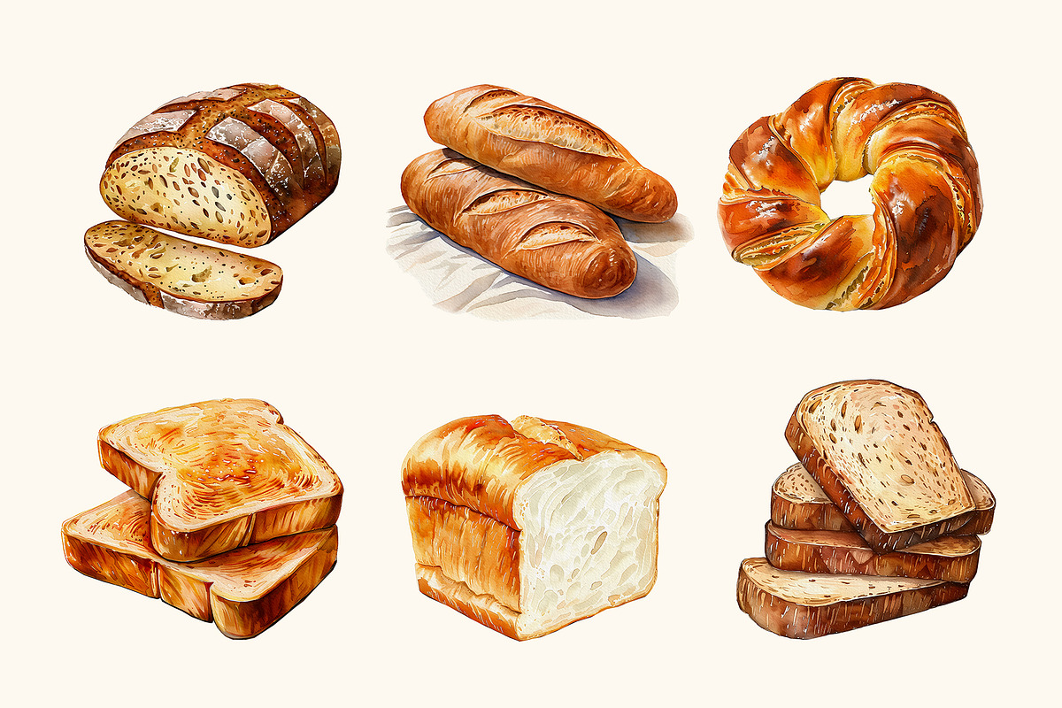 Watercolor Breads Clipart, a Food Illustration by Primrose Blume (Photo 3 of 4)