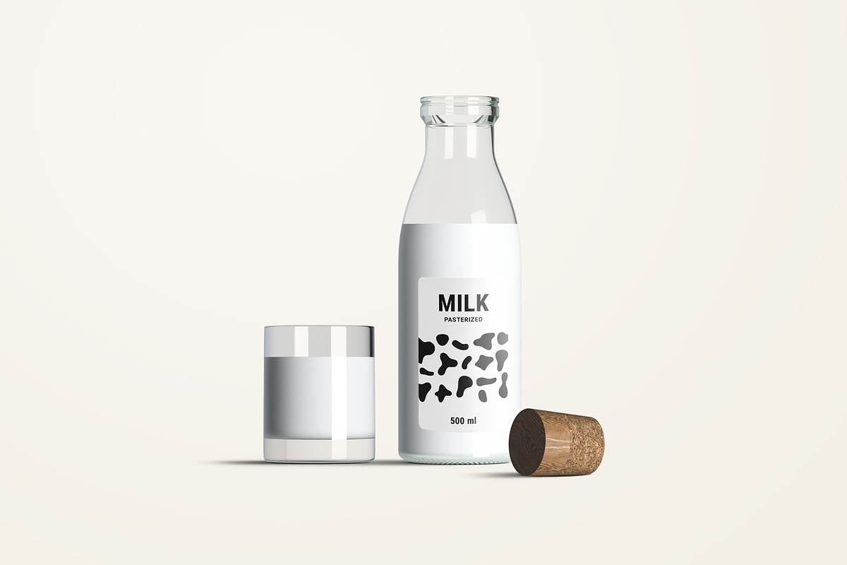 Fresh Milk Glass Bottle Mockup Set, a Product Mockup by PSD Market (Photo 9 of 20)