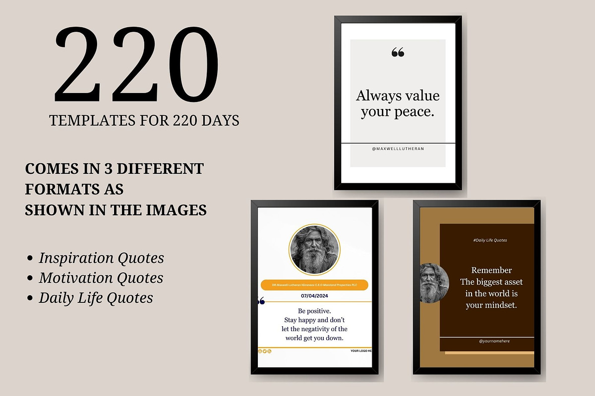 220 Inspiration Quotes for Instagram, a Social Media Template by Mishek Munene (Photo 4 of 15)