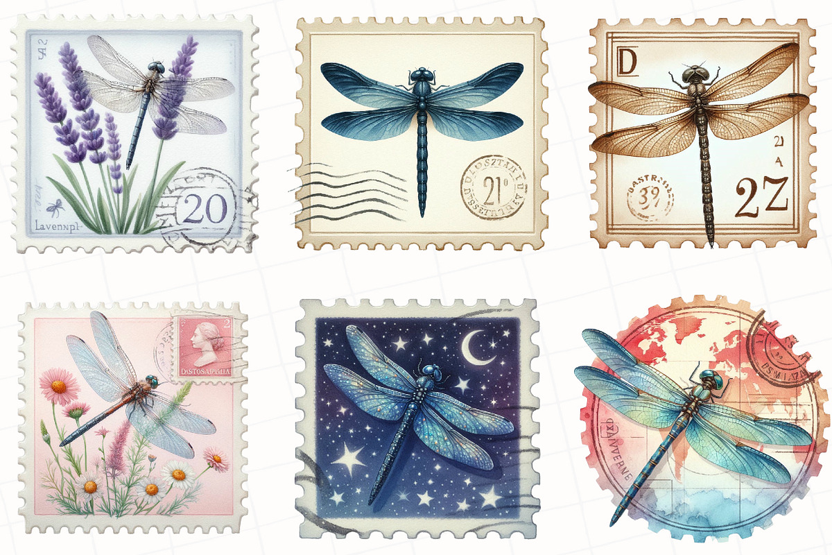 Dragonfly Postage Stamp Clipart, an Illustration by OK Design (Photo 4 of 5)