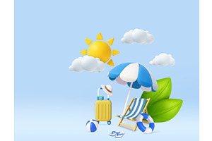 3D Summer Vacation Scene with Beach, an Object Illustration by ModVector