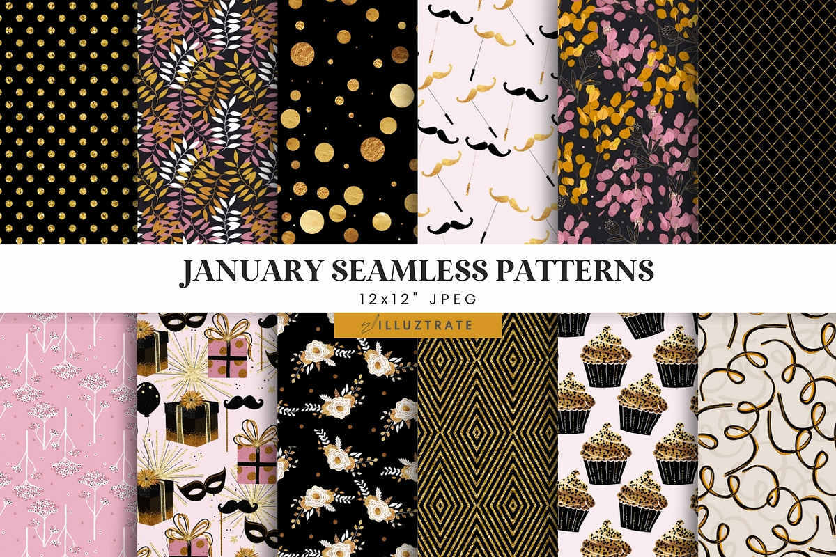 New Year Seamless Patterns, a Pattern Graphic by illuztrate (Photo 1 of 5)