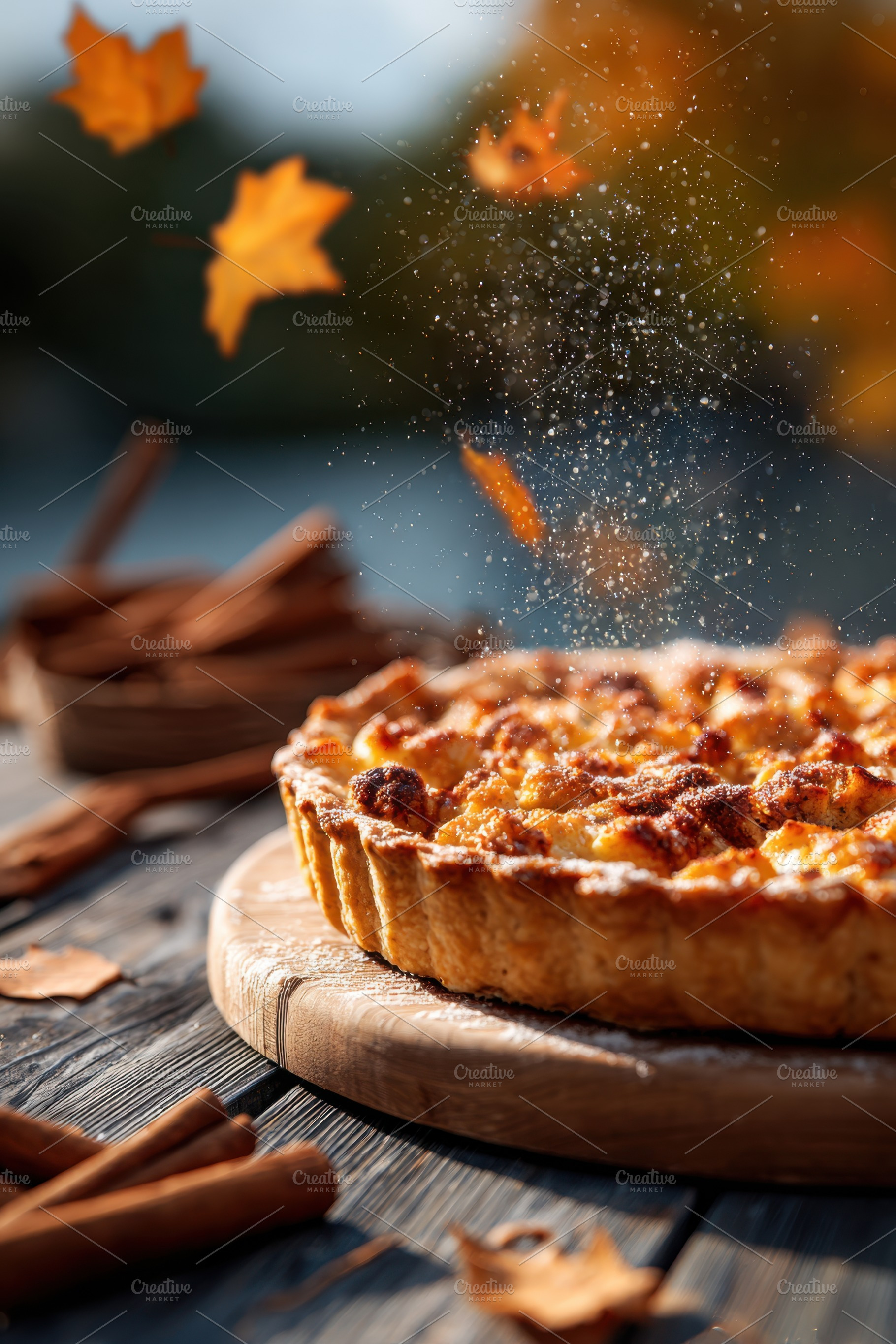 Autumn pie with cinnamon and leaves, a Food & Drink Photo by AlyaAnd