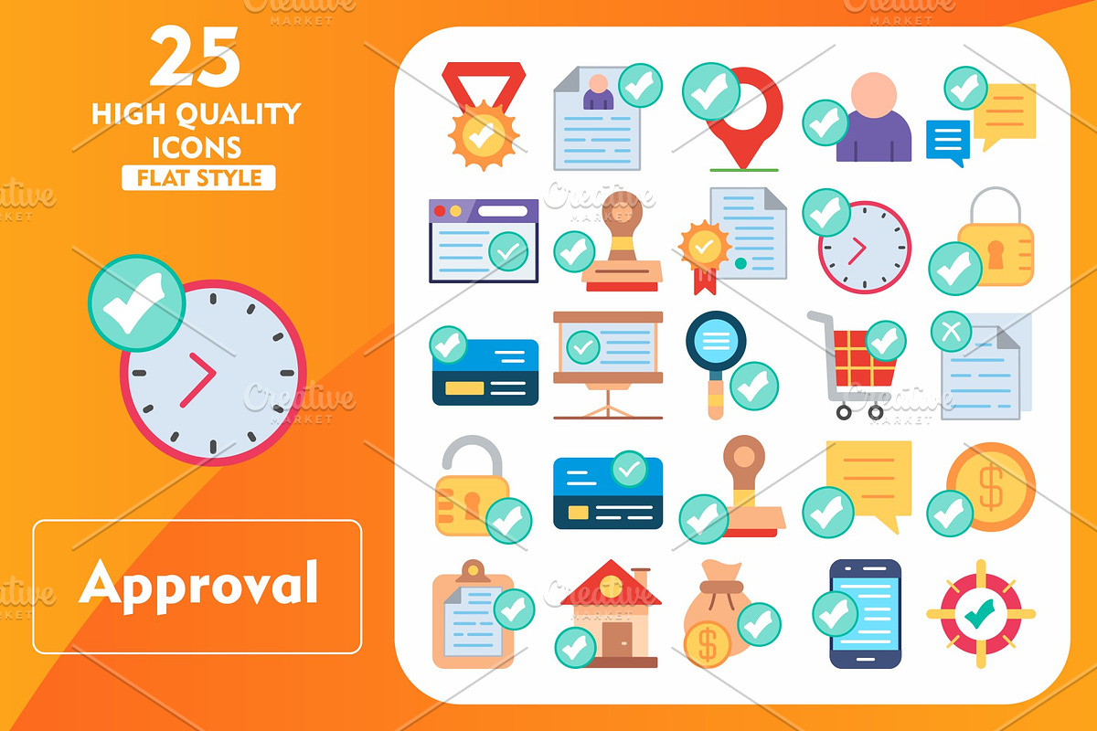 25 Approval Flat Icons, an Icon by Pexelpy