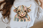 Patchwork Highland Cow PNG, a Seasonal Illustration by Designworld (Thumbnail 2 of 4)