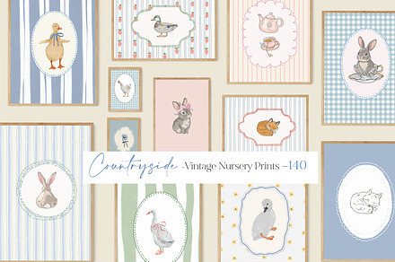 Vintage Nursery Prints Bundle - 140, a Background Graphic by Artemsky