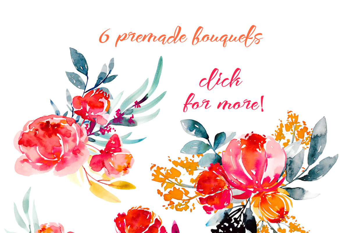 Melania - watercolor floral set, an Illustration by Charushella (Photo 3 of 5)