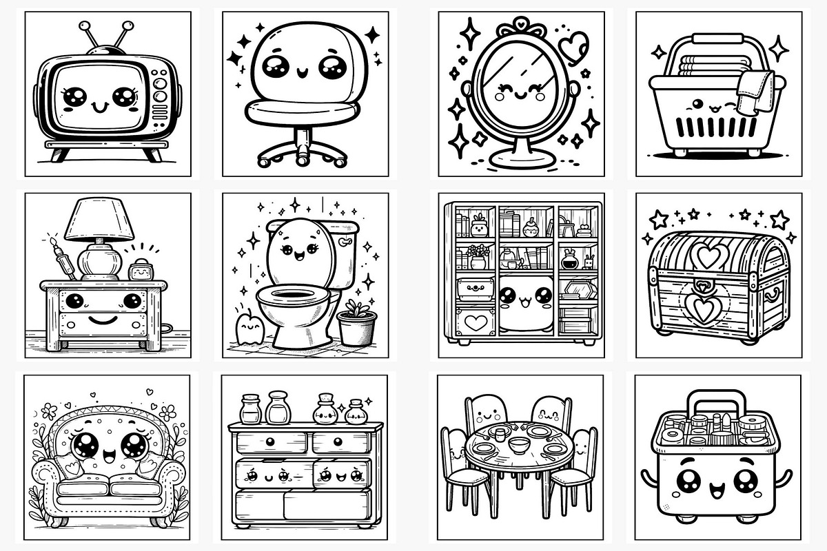 Kawaii Furniture Coloring Pages, a Decorative Illustration by Lamia Emad (Photo 4 of 5)