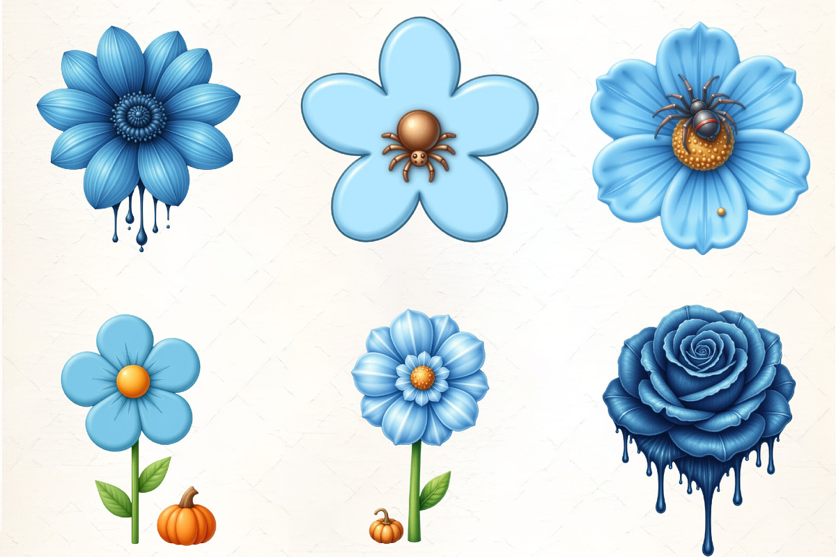 Blue Floral Halloween PNG, an Illustration by CrexoraLab (Photo 3 of 5)