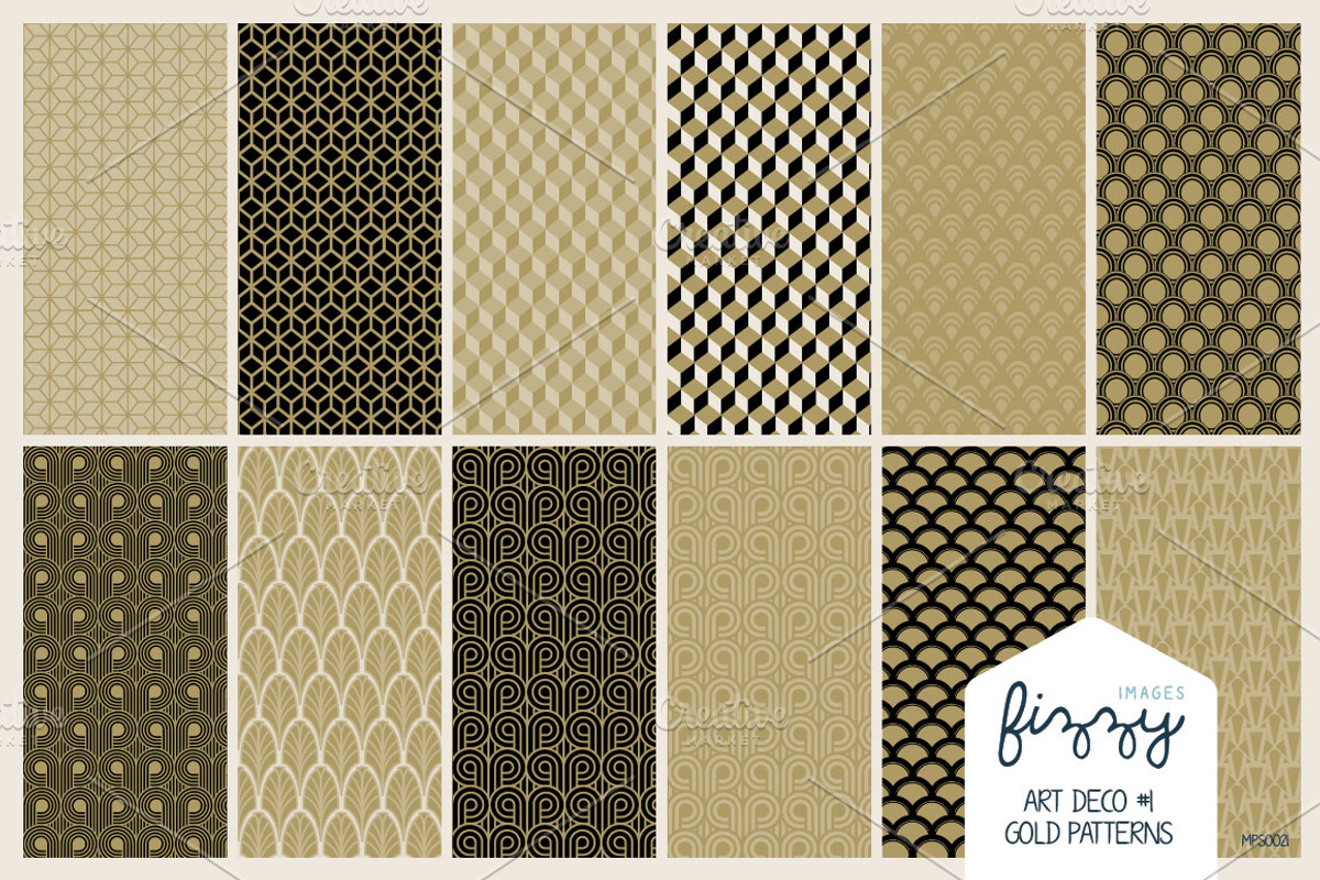 12 x EPS JPG Art Deco Gold Patterns