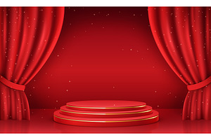 Realistic red podium. Elegant, an Illustration by Stock-Smart-Start