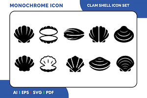 Clam Vector Icon Set Illustrations, a Solid Icon by Fontmine Studio