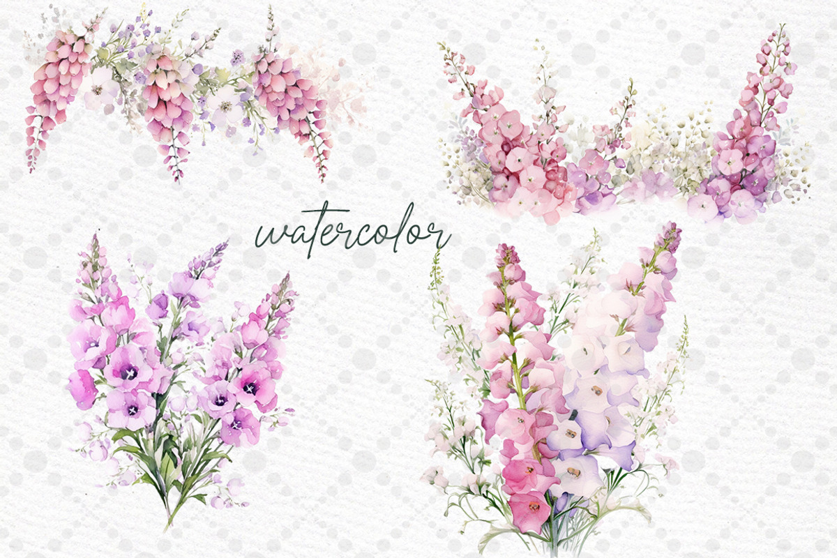 Watercolor Flowers Clipart Foxglove, a Decorative Illustration by LeCoqDesign (Photo 2 of 5)