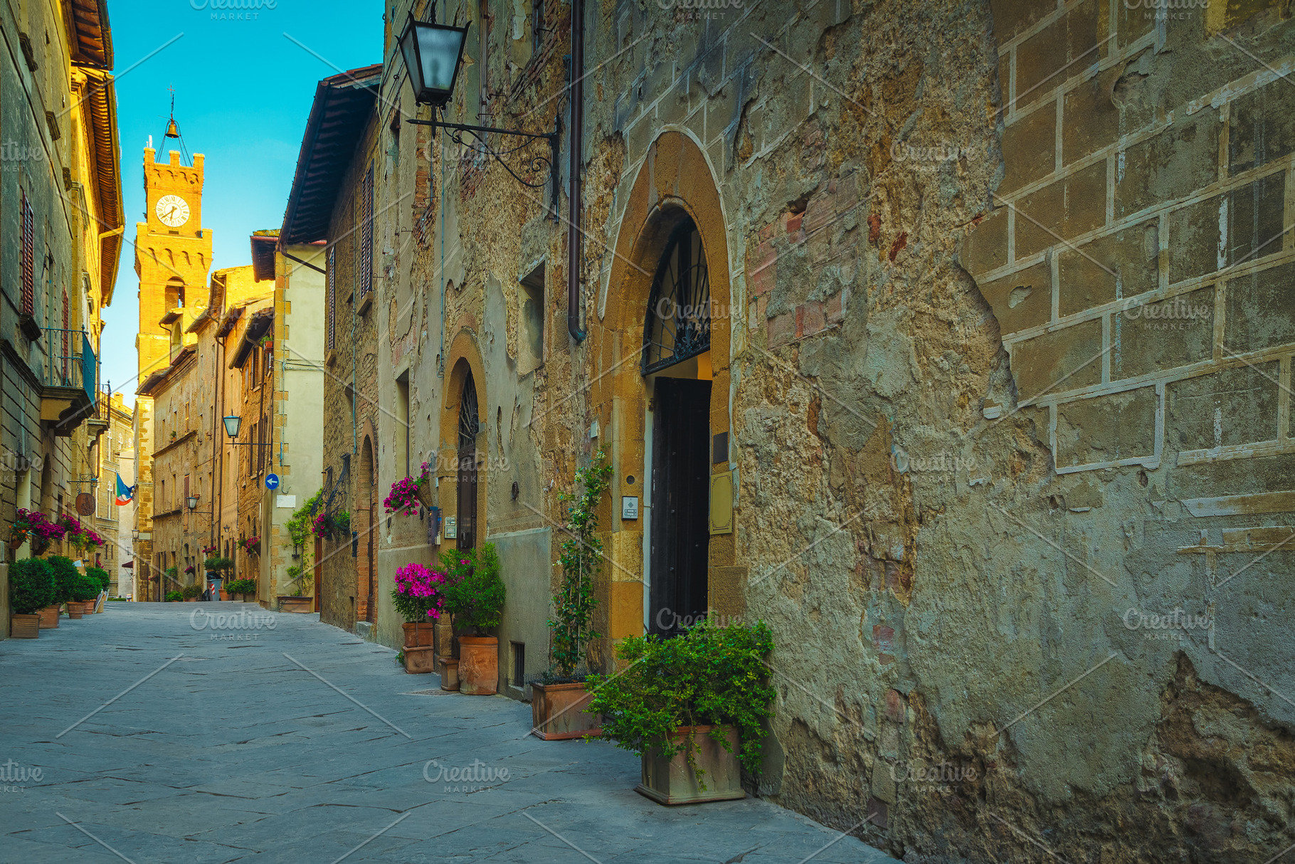 Paved narrow street in Pienza, Italy, an Architecture Photo by Alpine Dreams