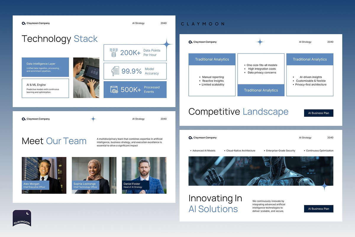 White Blue Modern AI Business Plan, a Presentation Template by Claymoon Lab (Photo 7 of 7)