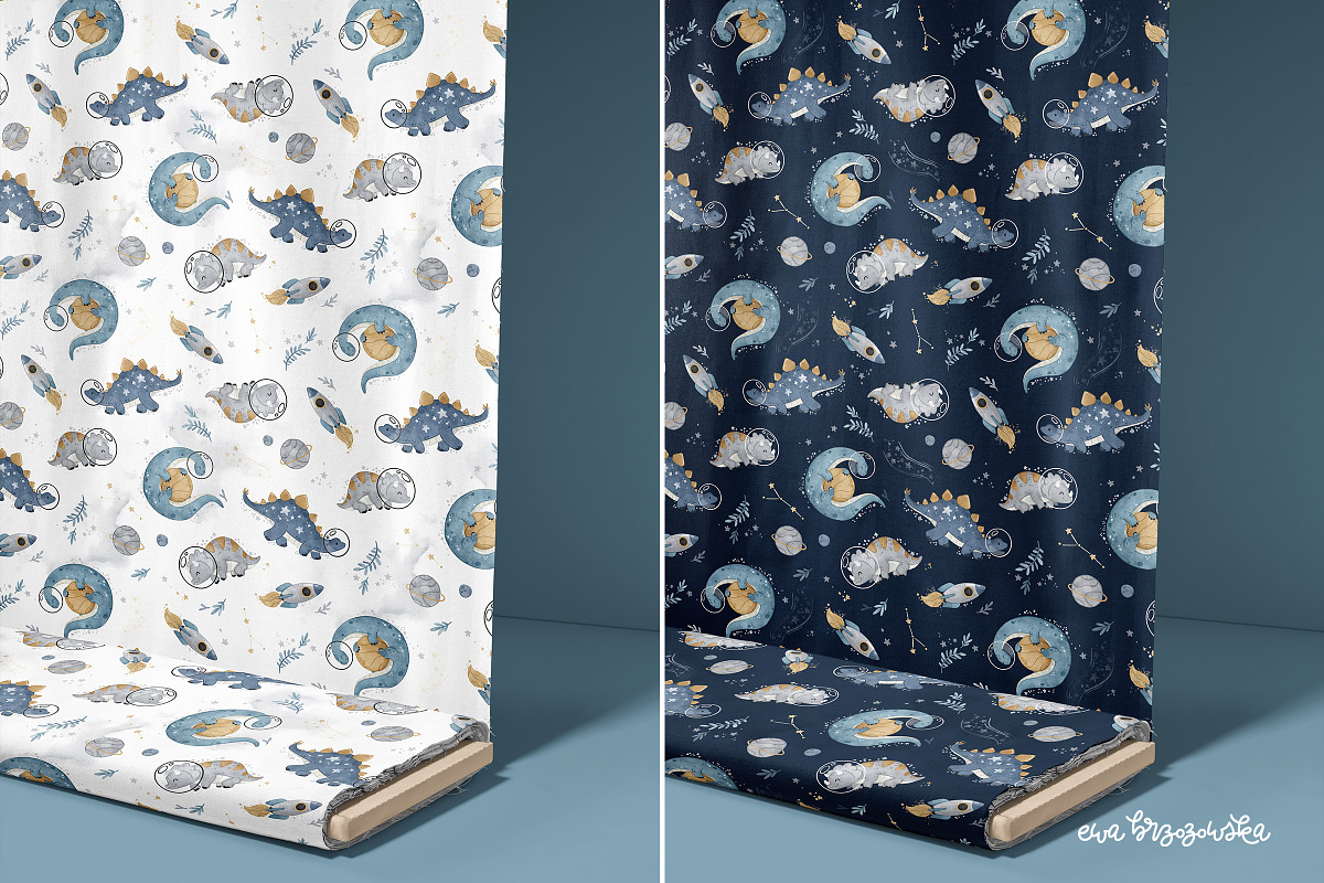 CosmoSaur- Dino Space pattern prints, a Pattern Graphic by Brzozowska (Photo 3 of 7)