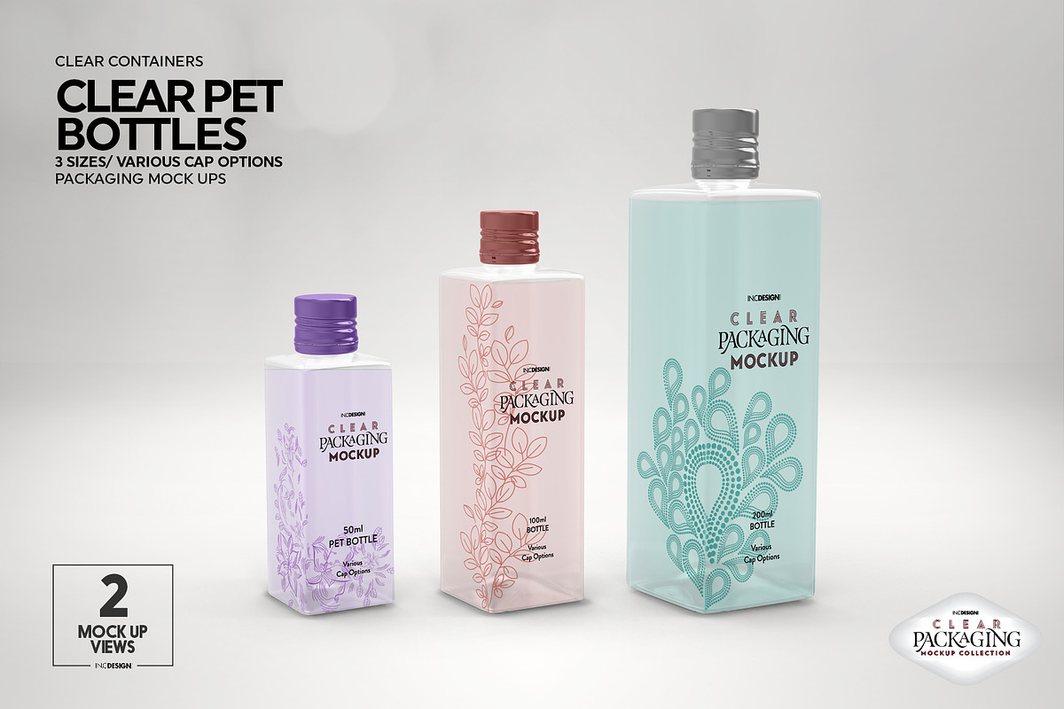 Clear Squared PET 3Bottles Mockup, a Packaging Mockup by INCDesign (Photo 9 of 10)