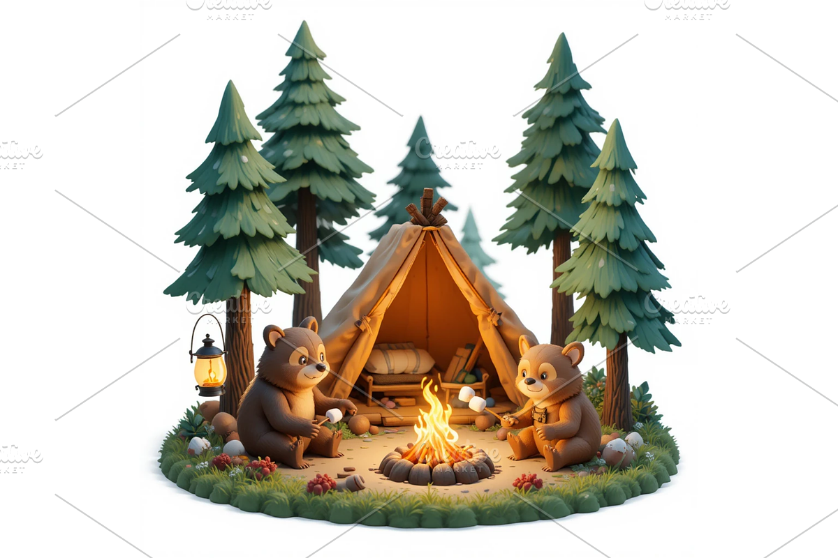3D Camping Animal Clipart, a Seasonal Illustration by Creative design (Photo 4 of 7)