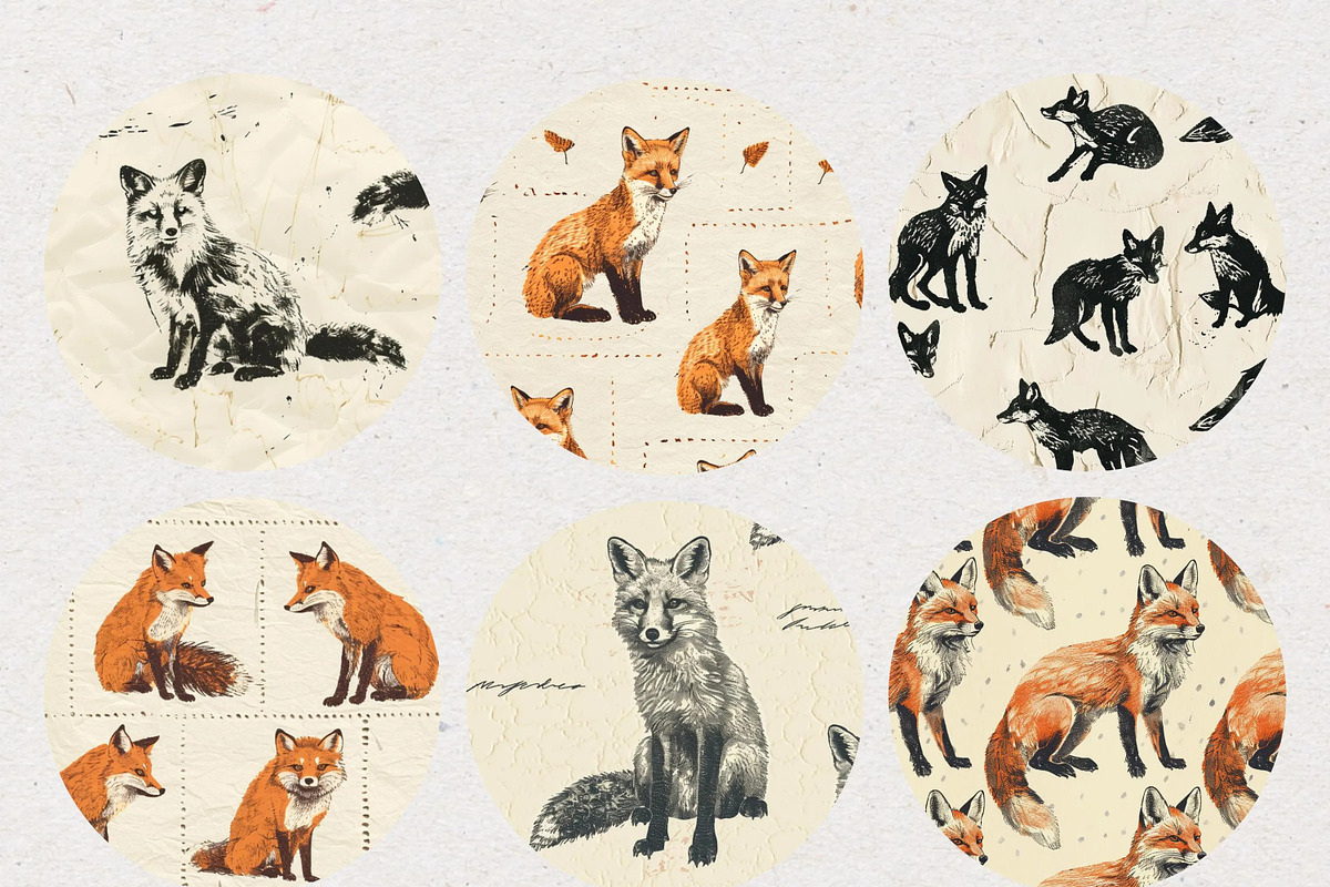 Fox Stamp Seamless Pattern Papers, a Pattern Graphic by Natural Planners (Photo 4 of 4)