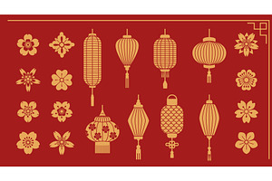 Golden chinese lanterns with, an Object Illustration by art PVP - market
