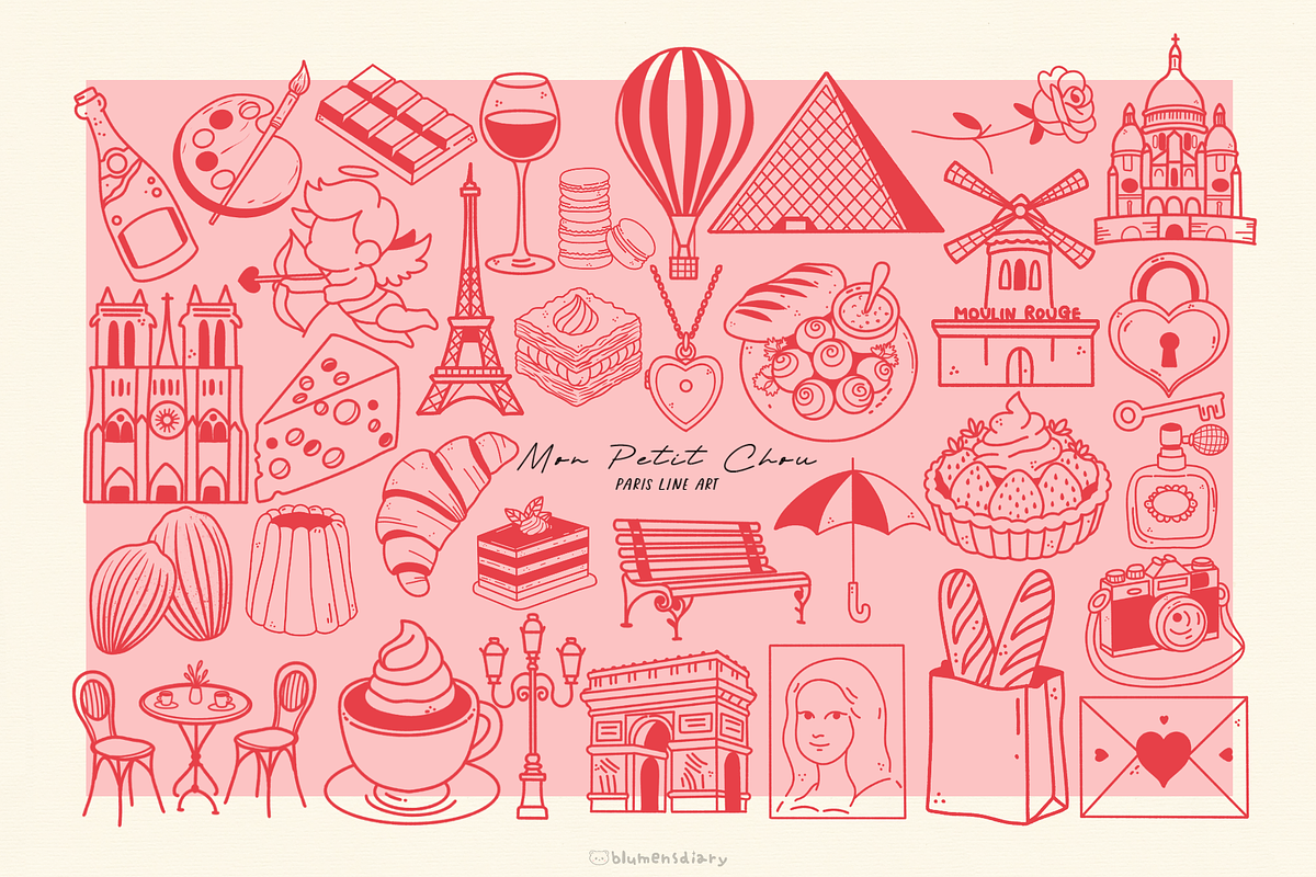 Paris Doodles Line Art, a Decorative Illustration by Blumensdiary (Photo 1 of 11)