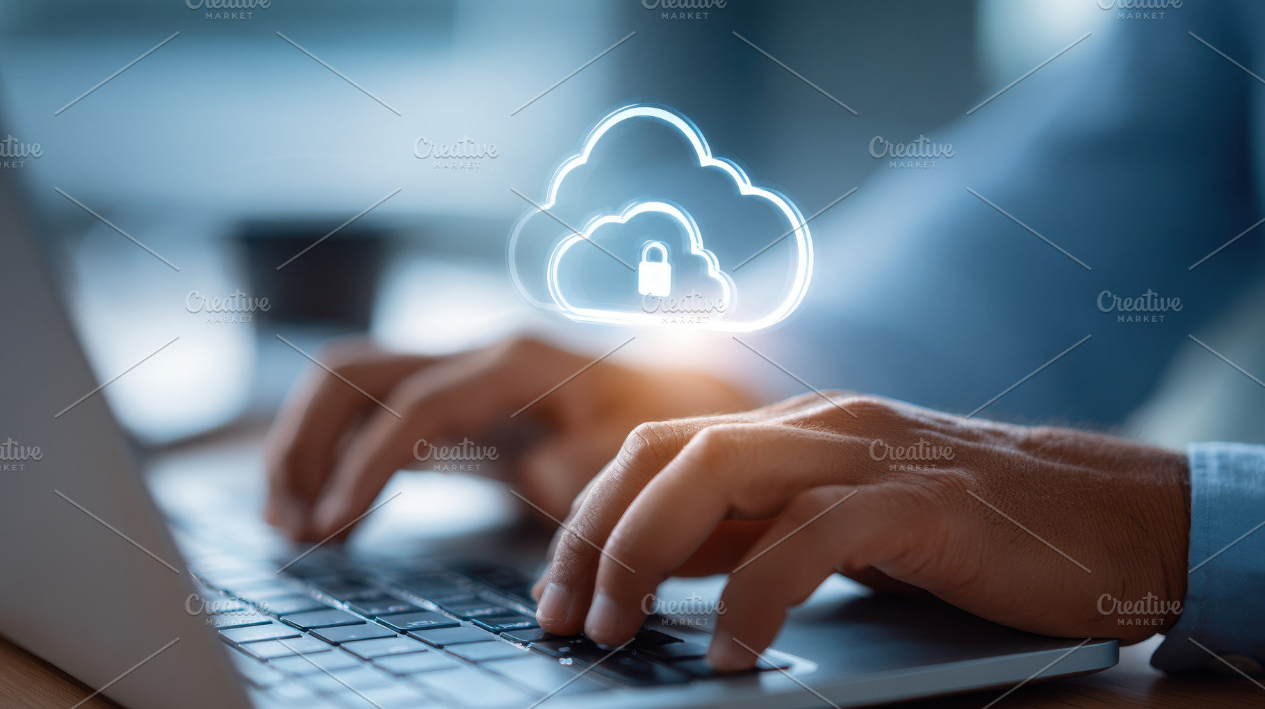 Cloud security concept with laptop and padlock, a Business Photo by AlyaAnd