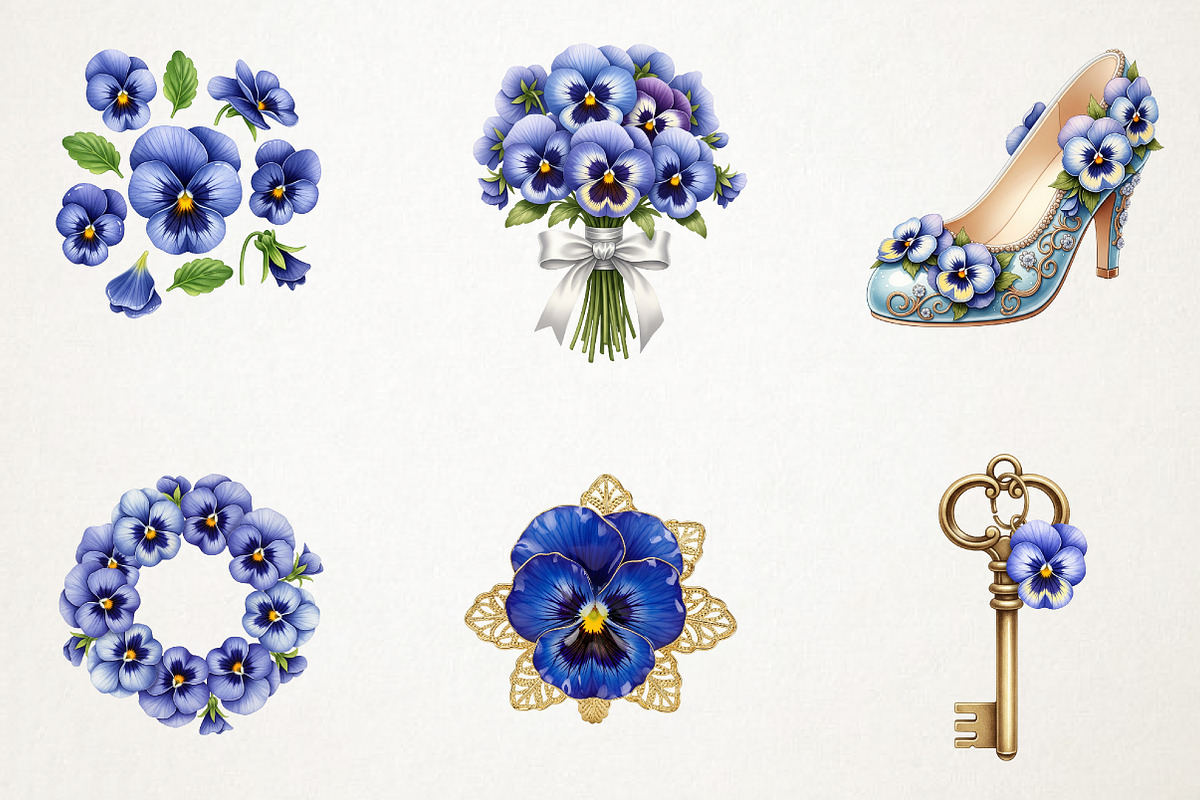 Blue Pansy Wedding Flower Clipart, an Illustration by RobertsArt (Photo 2 of 7)